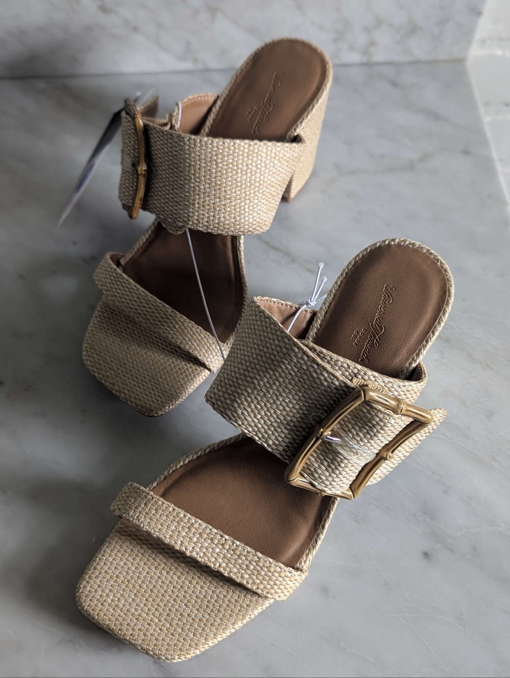 NWT - Women’s Beige Woven Slide Sandals with Buckle